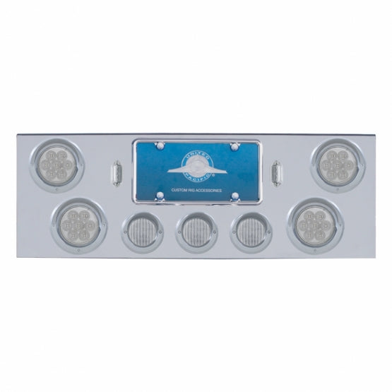 CR Rear Center Panel With 4 x 7 LED 4" Reflector Light &amp; 3 x 13 LED 2-1/2" Light &amp; Visor - Red LED/Clear Lens