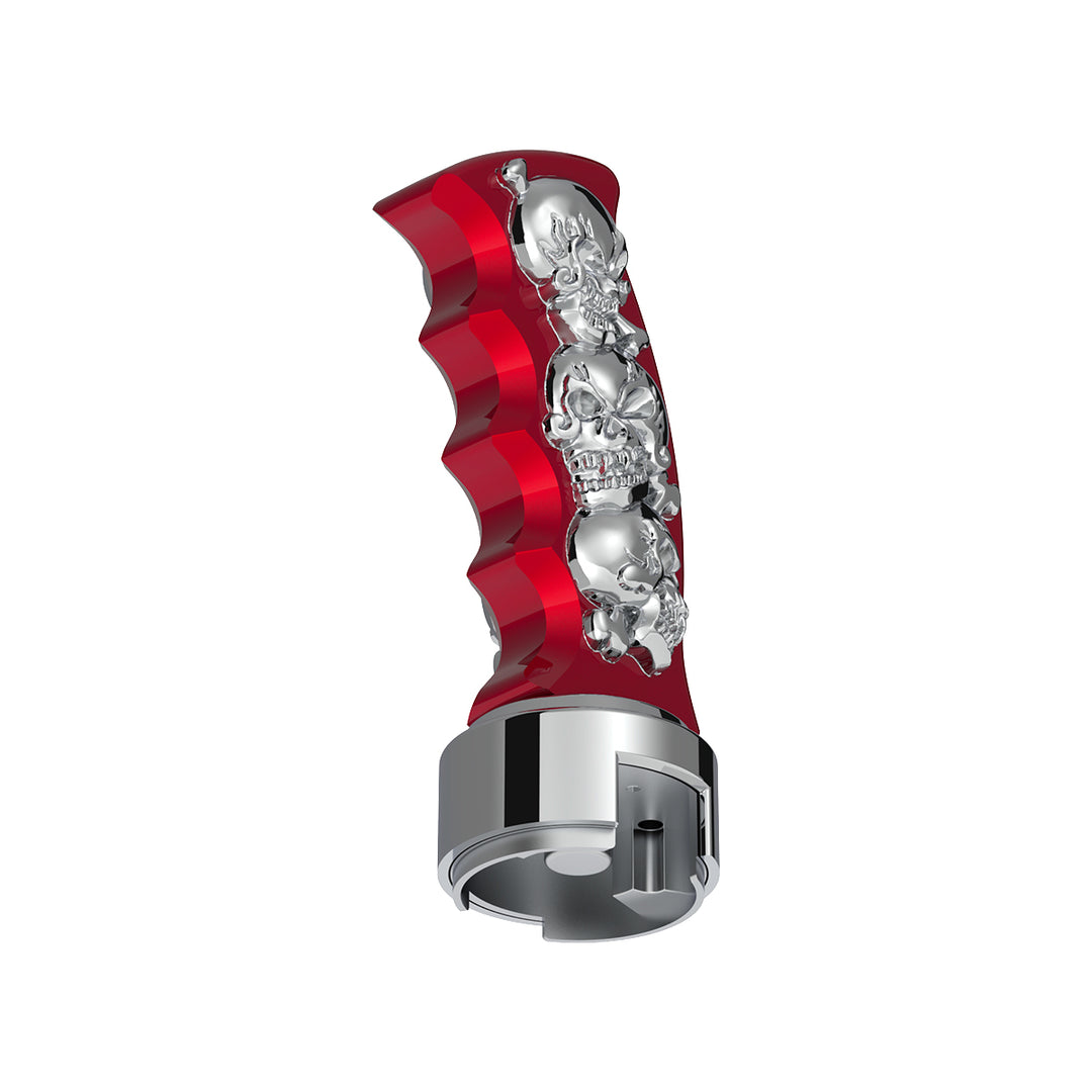Thread-On Skulls Pistol Grip Gearshift Knob With 13/15/18 Speed Adapter - Candy Red/Chrome