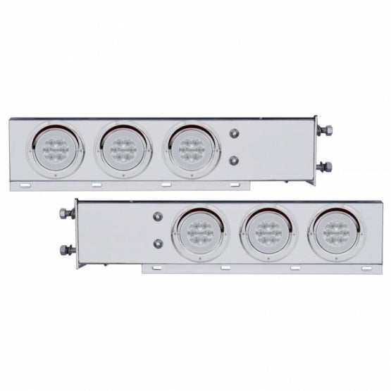 3-3/4" Bolt Pattern Stainless Steel Spring Loaded Bar With 6 x 21 LED 4" GloLight &amp; Visors - Red LED/Clear Lens (Pair)