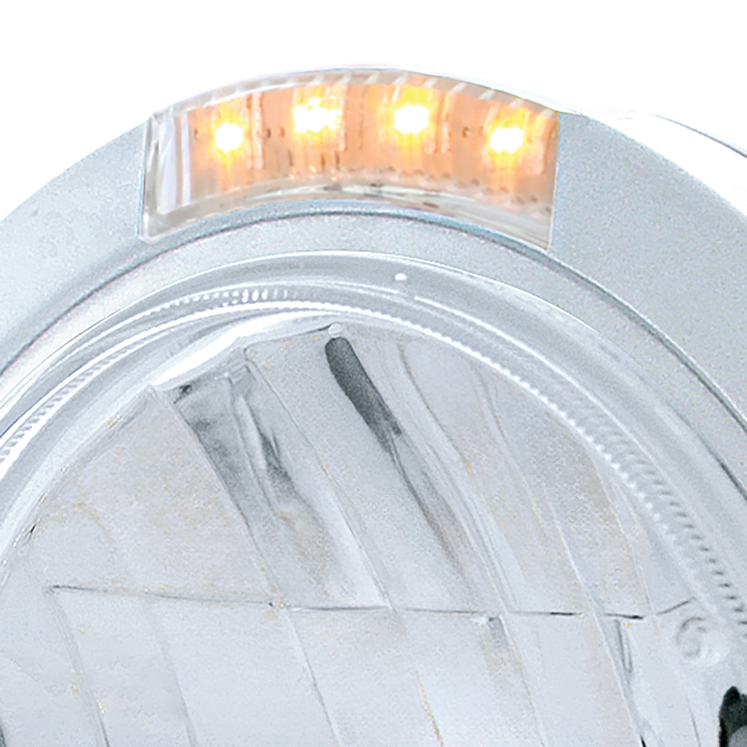 Stainless Steel Bullet Classic Headlight H4 With 10 Amber LED &amp; LED Signal - Clear Lens