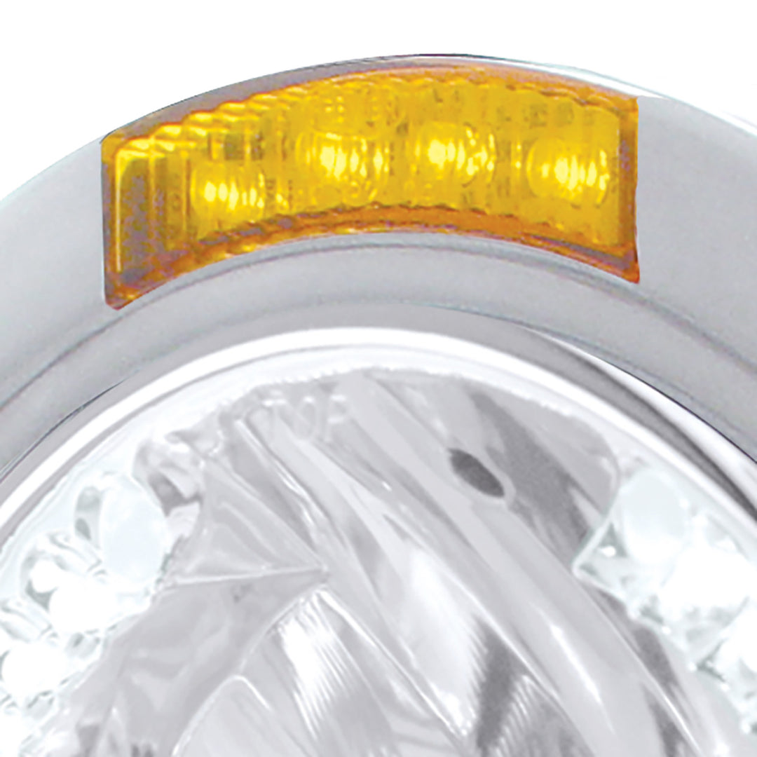 Stainless Steel Bullet Half Moon Headlight H4 With White LED &amp; Dual Mode LED Signal - Amber Lens