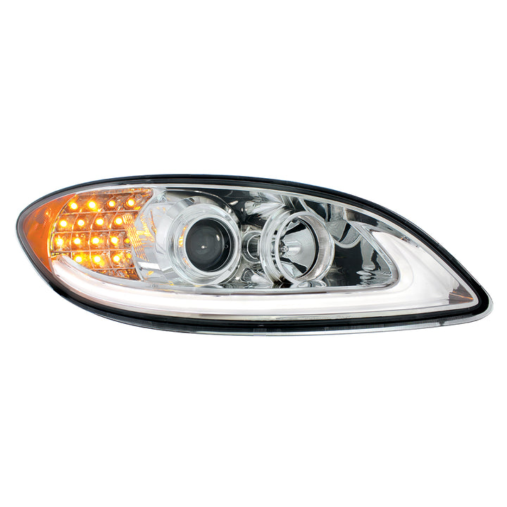 Chrome Projection Headlight With LED Turn Signal &amp; Light Bar For 2006-2017 International Prostar - Passenger