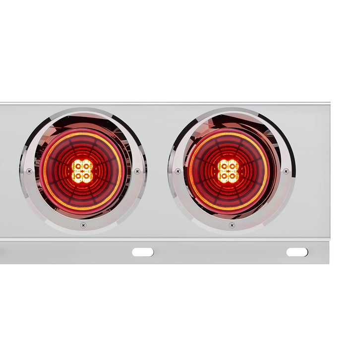 2" Bolt Pattern Stainless Steel Spring Loaded Bar With 6 x 4" 13 LED Abyss Lights &amp; Visors - Red LED/Red Lens (Pair)