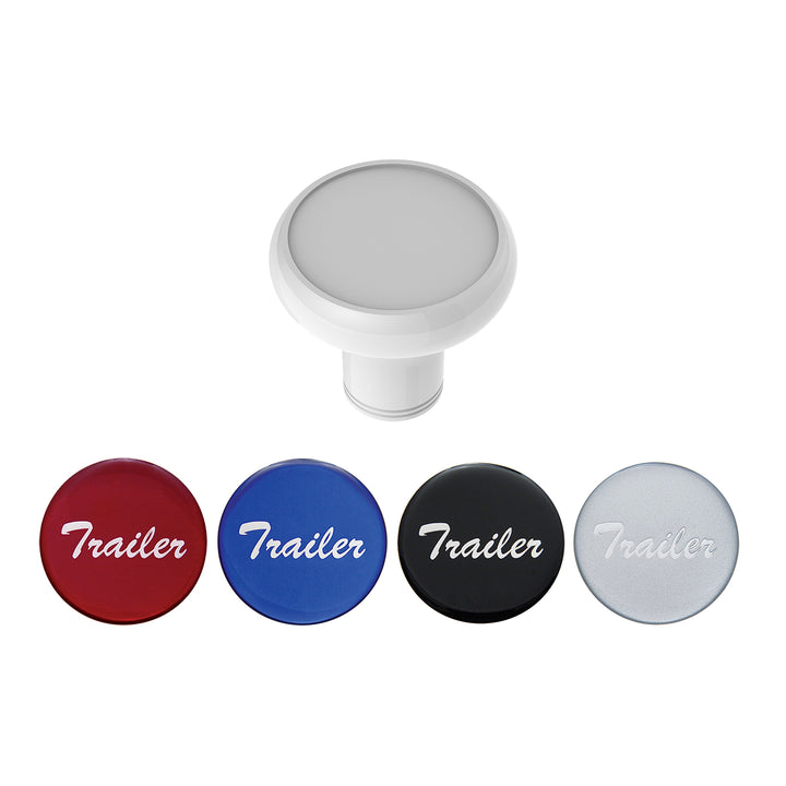 Deluxe Aluminum Screw-On Air Valve Knob With Multi - Color Glossy Trailer Sticker - Pearl White