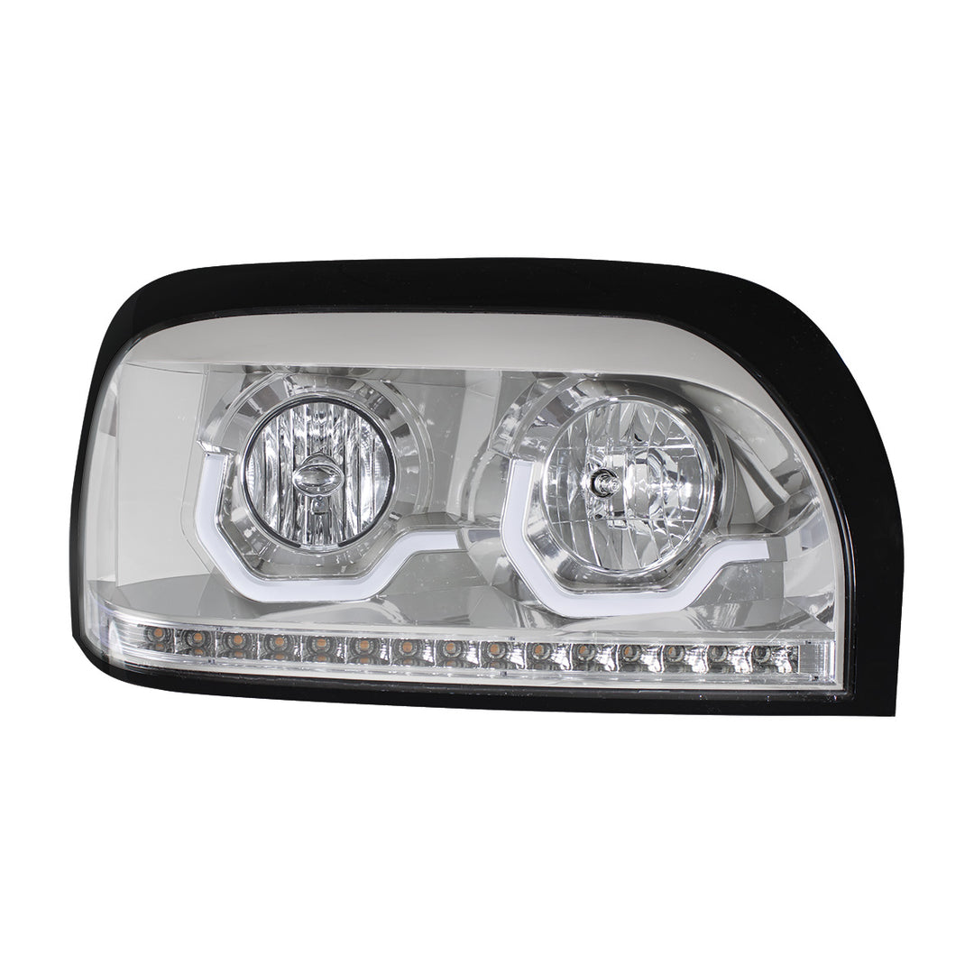 Chrome Headlight With LED Turn Signal &amp; Light Bar For 1996-2010 Freightliner Century - Passenger