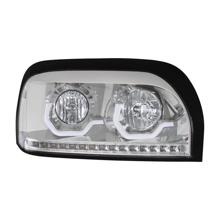 Chrome Headlight With LED Turn Signal &amp; Light Bar For 1996-2010 Freightliner Century - Passenger