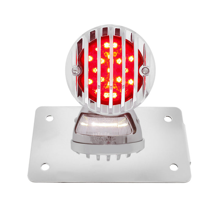 Motorcycle LED "Bobber" Style Horizontal Tail Light With Chrome Grille Bezel - Smoke Lens