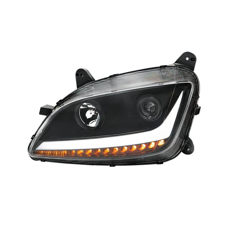 Black Projection Headlight With LED Position &amp; Sequential Signal For 2012-2021 Peterbilt 579 - Driver