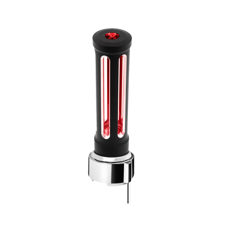 Thread-On Matte Black Sonoma Style Gearshift Knob With LED 9/10 Speed Adapter - Red Crystal/Red LED