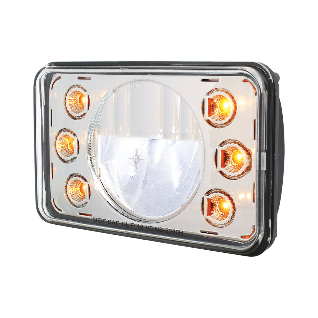 ULTRALIT - 4" x 6" LED Headlight With Dual Function 6 Amber LED Position Lights - High Beam
