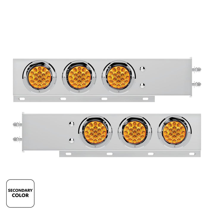2-1/2" Bolt Pattern Stainless Steel Spring Loaded Light Bar With 6X Double Fury 19 LED Lights &amp; Visors - Red &amp; Amber(Pair)