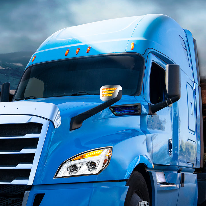 Chrome Hood Mirror Assembly W/ Sequential LED Lights For 2018-2025 Freightliner Cascadia - Driver/Heated