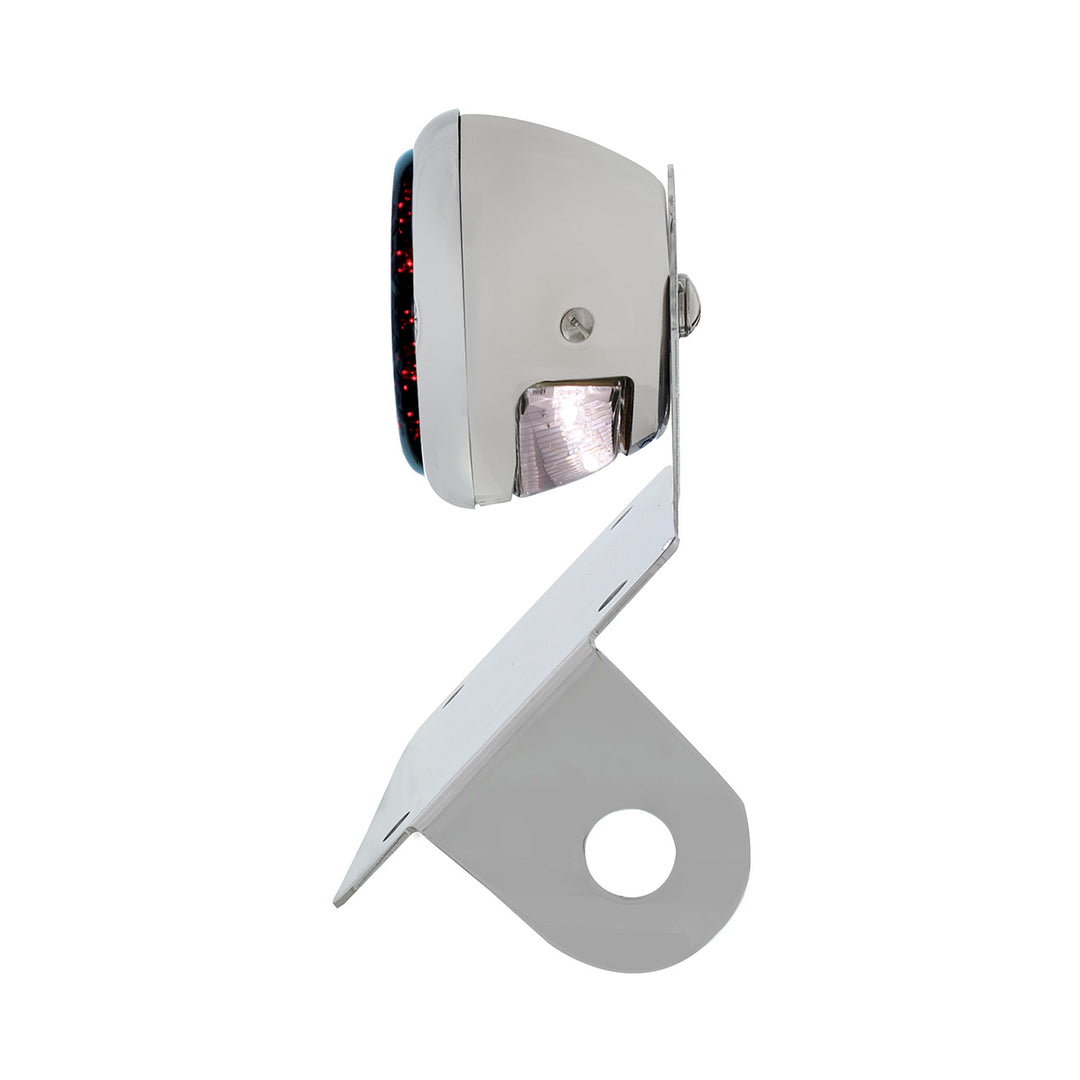 Chrome Horizontal Side Mount License Bracket For Motorcycle With 1933-36 Ford Style LED Tail Light