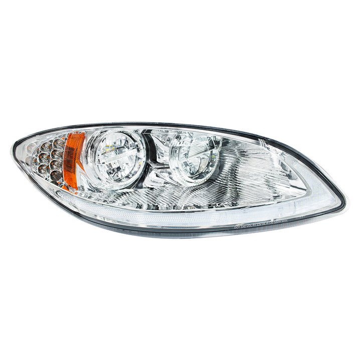 Chrome LED Headlight With LED Light Bar &amp; Turn Signal For 2006-2017 International Prostar - Passenger