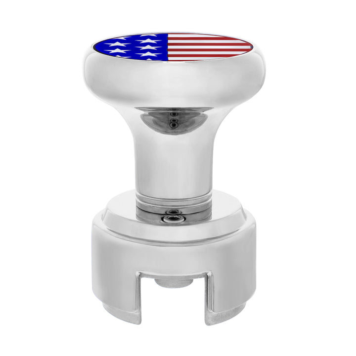 Thread-On Gearshift Knob With 13/15/18 Speed Adapter &amp; USA Flag Sticker - Chrome