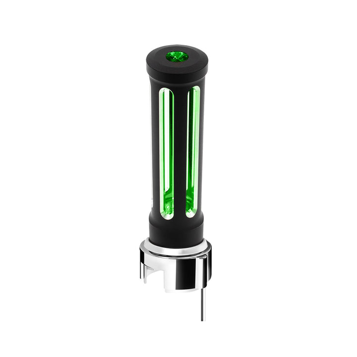 Thread-On Matte Black Sonoma Style Gearshift Knob With LED 13/15/18 Speed Adapter - Dark Green Crystal/Green LED