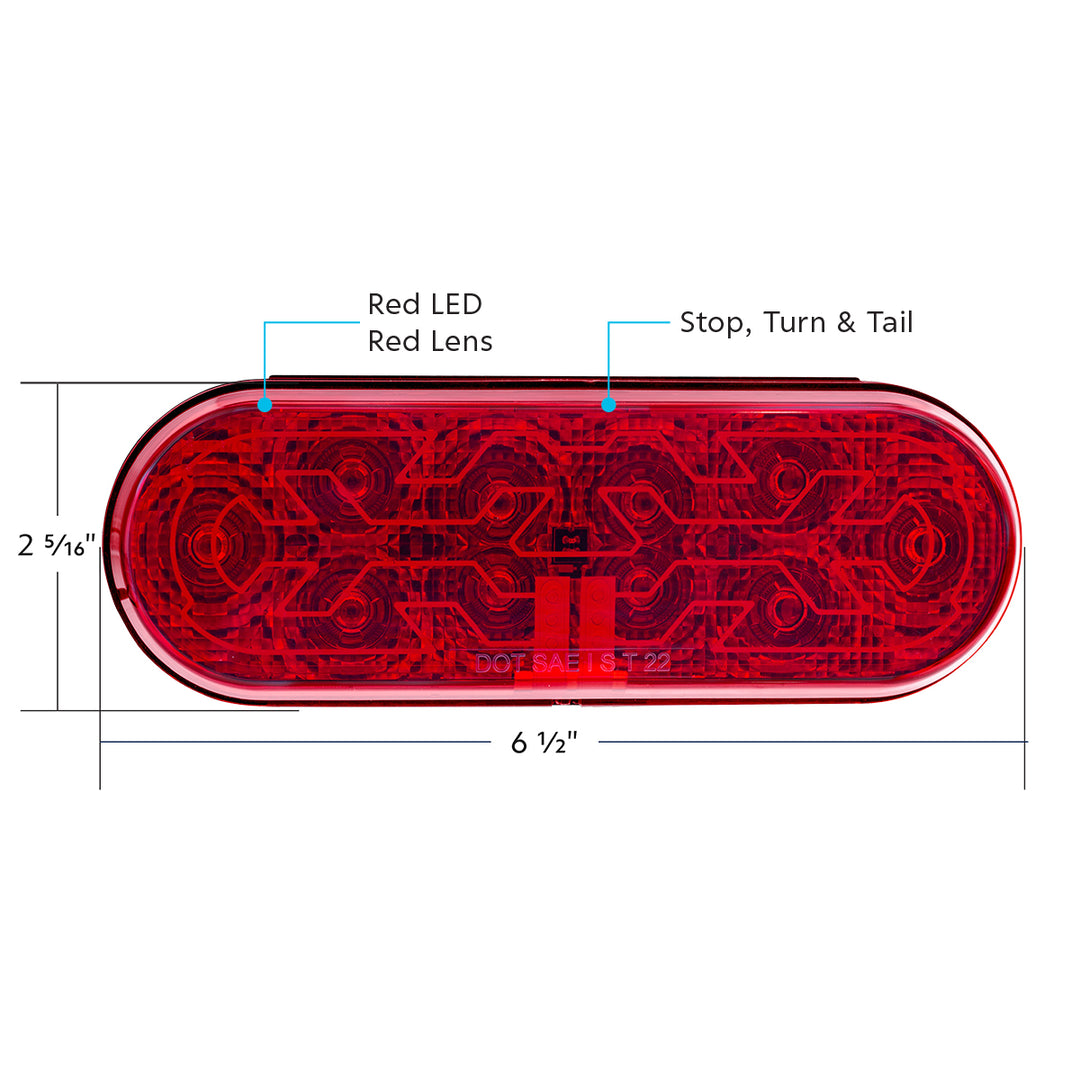 10 LED 6" Oval Light (Stop, Turn &amp; Tail) With Heated Lens - Red LED/Red Lens