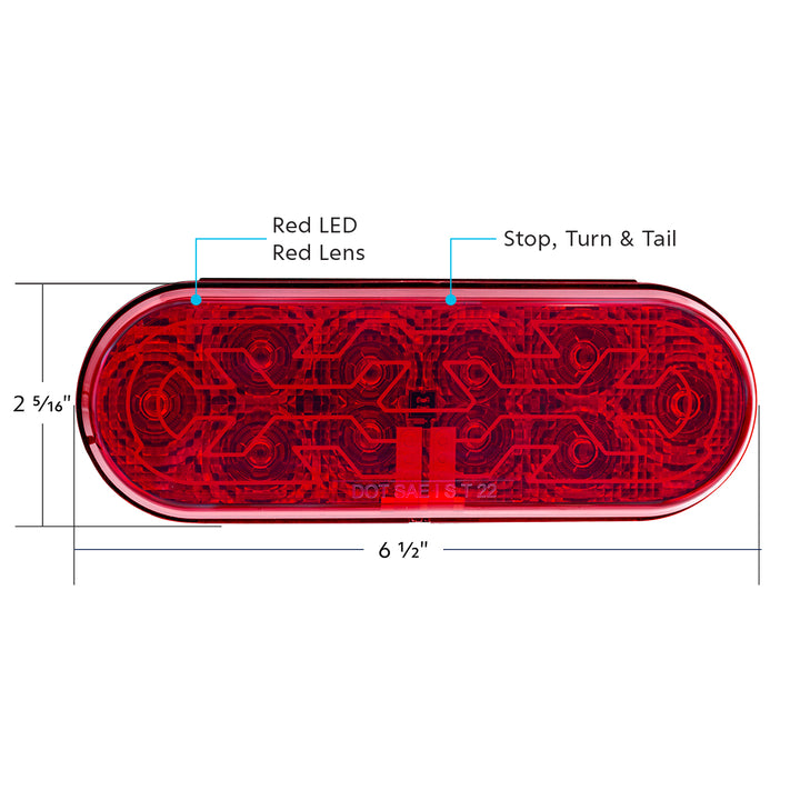 10 LED 6" Oval Light (Stop, Turn &amp; Tail) With Heated Lens - Red LED/Red Lens