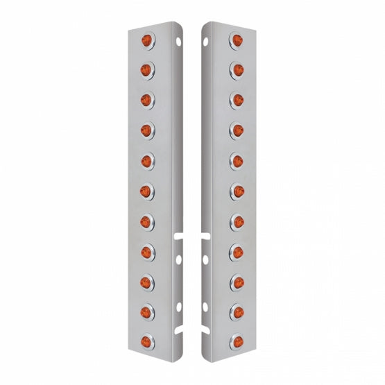 Stainless Steel Front Air Cleaner Bracket With 22 x 2 Amber LED 3/4" Mini Lights &amp; Stainless Steel Bezels For Peterbilt - Amber Lens