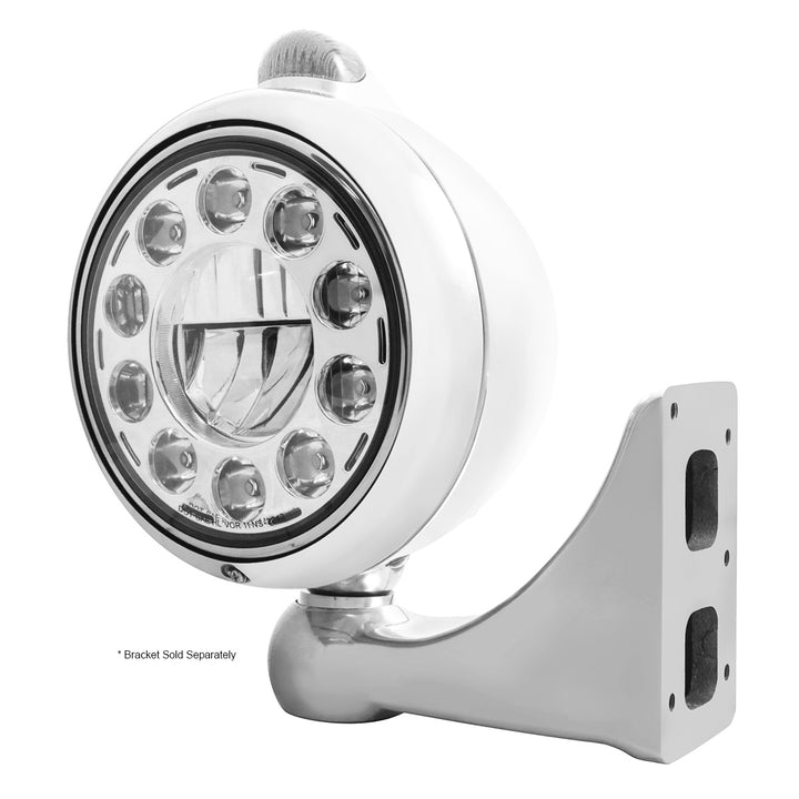 Stainless Steel Guide 682-C Headlight 11 LED Bulb &amp; Dual Mode LED Signal - Clear Lens