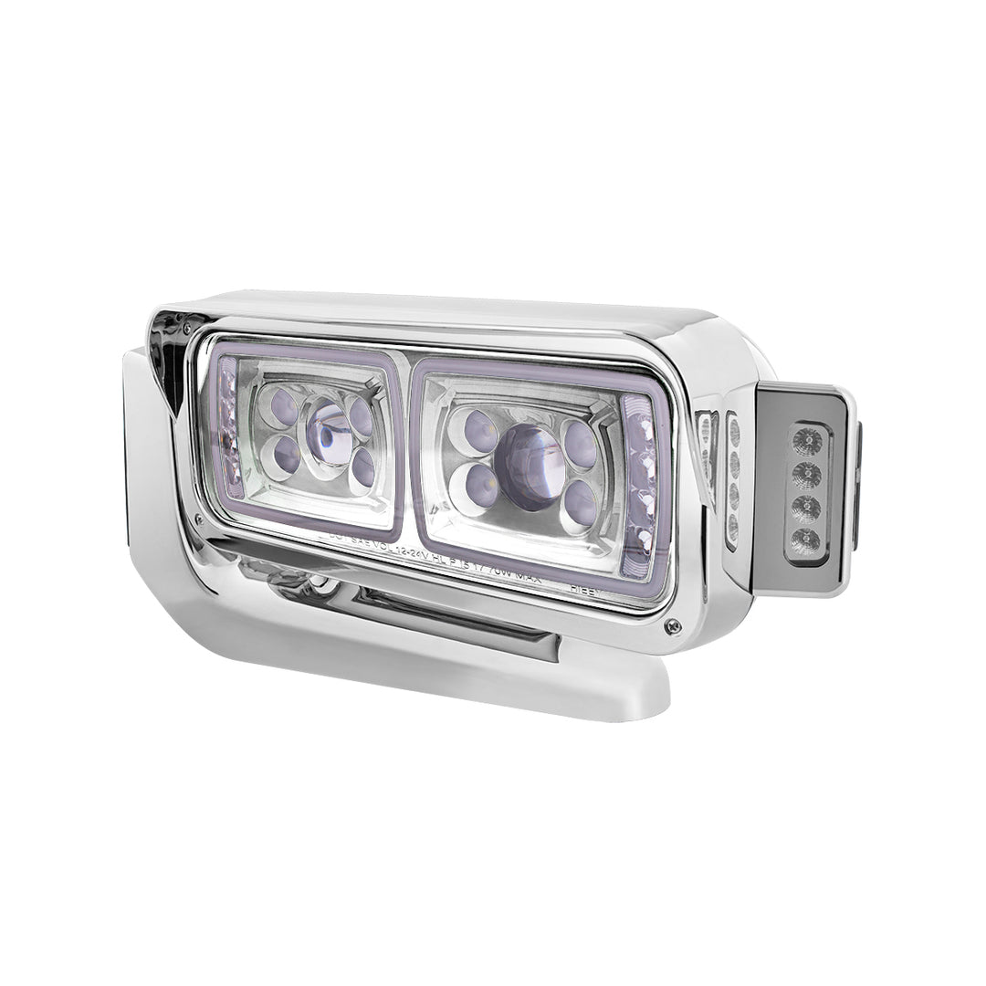 10 High Power LED "Chrome" Projection Headlight Assembly W/Mounting Arm &amp; Turn Signal Side Pod - Driver Side