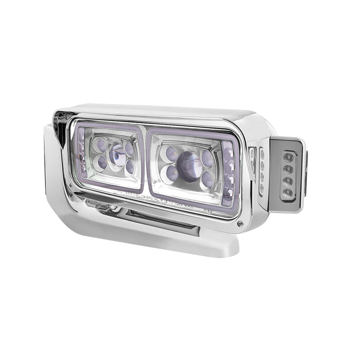 10 High Power LED "Chrome" Projection Headlight Assembly W/Mounting Arm &amp; Turn Signal Side Pod - Driver Side