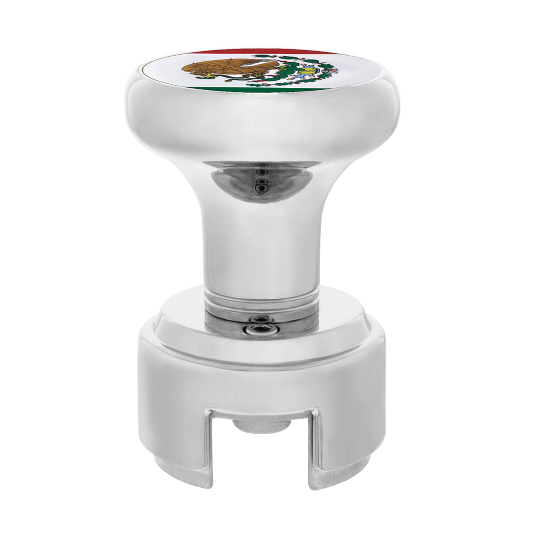 Thread-On Gearshift Knob With 13/15/18 Speed Adapter &amp; Mexico Flag Sticker - Chrome