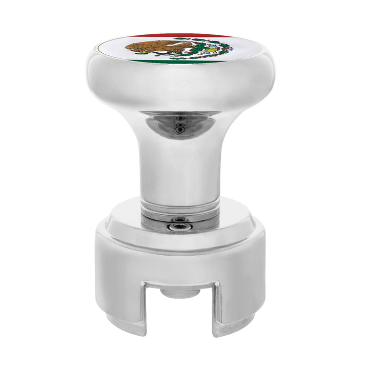 Thread-On Gearshift Knob With 13/15/18 Speed Adapter &amp; Mexico Flag Sticker - Chrome