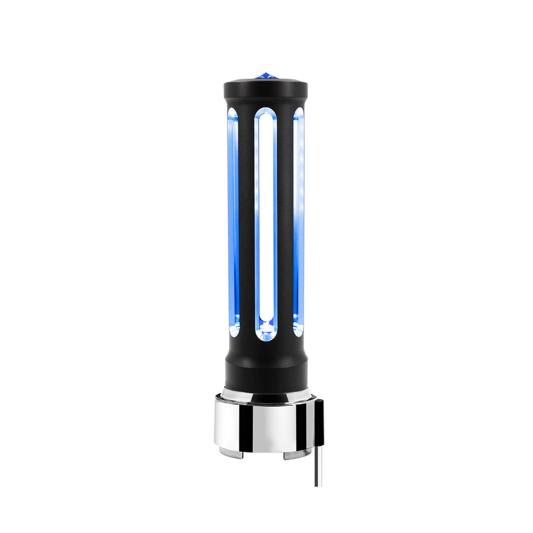 Thread-On Matte Black Sonoma Style Gearshift Knob With LED 9/10 Speed Adapter - Blue Crystal/Blue LED