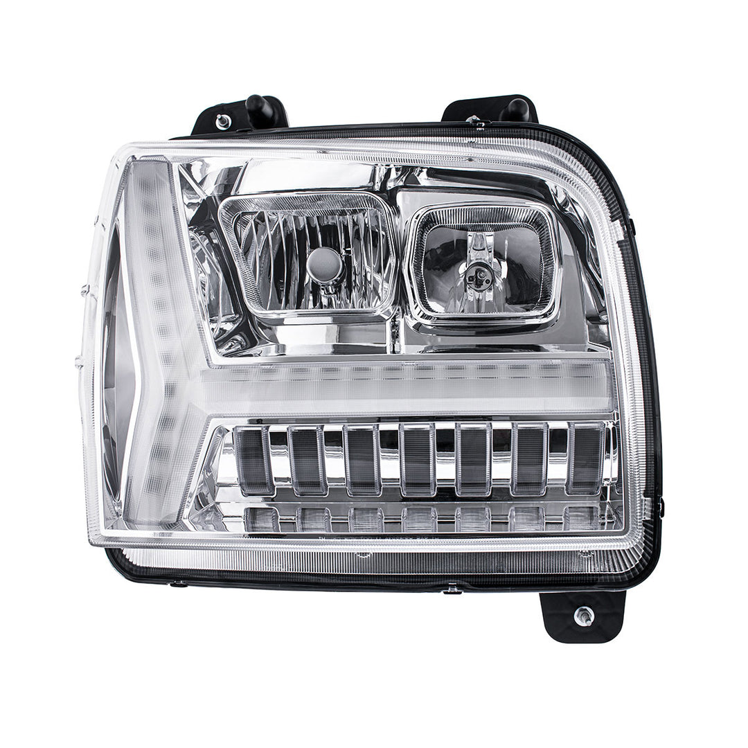Chrome Headlight With LED DRL Light Bar &amp; Turn Signal For 2018-2024 Kenworth W990 - Passenger