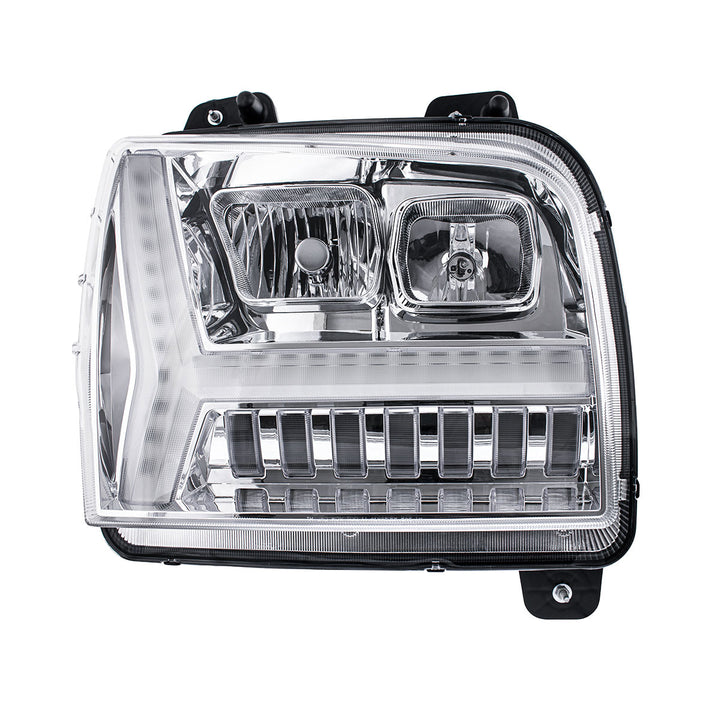 Chrome Headlight With LED DRL Light Bar &amp; Turn Signal For 2018-2024 Kenworth W990 - Passenger