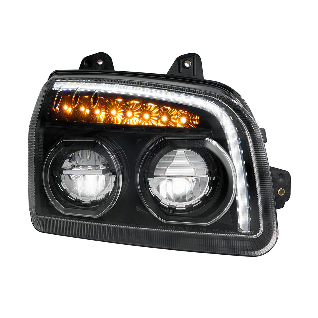 High Power LED Blackout Headlight With LED Turn Signal &amp; Light Bar For 2015-2025 Kenworth T880 - Passenger