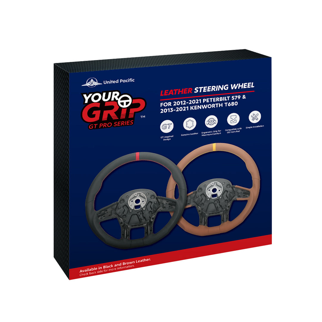 18" YourGrip GT PRO Leather Steering Wheel For 2012-2021 Peterbilt 579 &amp; 2013-2021 Kenworth T680 - Black