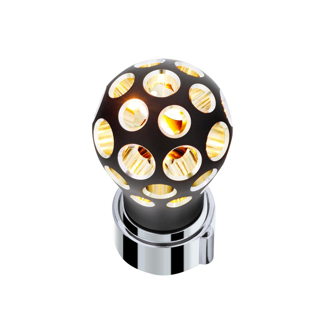 Thread-On Matte Black Phoenix Style Ball Gearshift Knob With LED 9/10 Speed Adapter - Amber LED