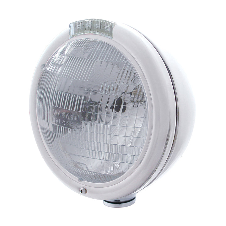 Chrome Classic Headlight H6024 Bulb &amp; LED Turn Signal - Clear Lens