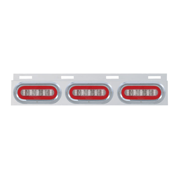 Stainless Top Mud Flap Bracket With 3 x 22 LED 6" Oval GloLight &amp; Visors - Red LED/Clear Lens (Each)