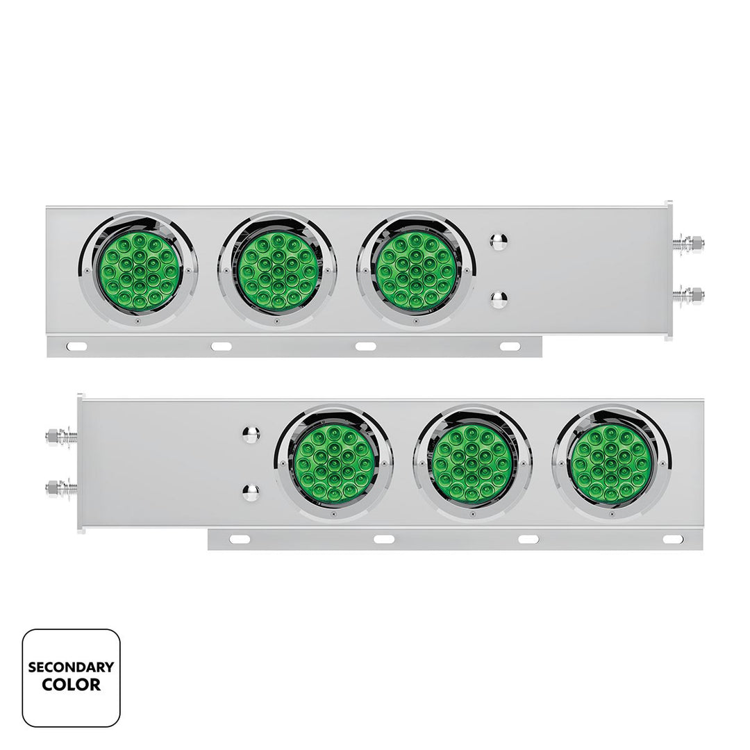 2-1/2" Bolt Pattern Stainless Steel Spring Loaded Light Bar With 6X Double Fury 19 LED Lights &amp; Visors - Red &amp; Green(Pair)