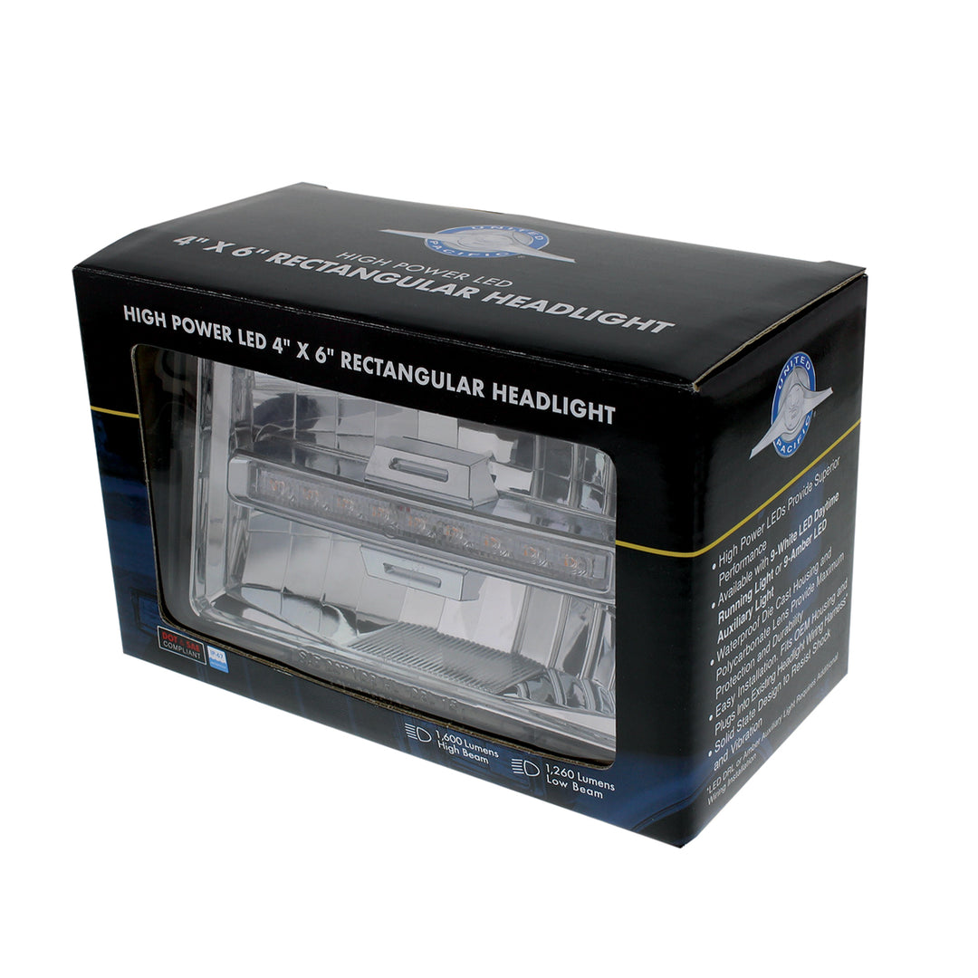 ULTRALIT - 4" x 6" Rectangular LED Headlight With White LED Position Light - High Beam