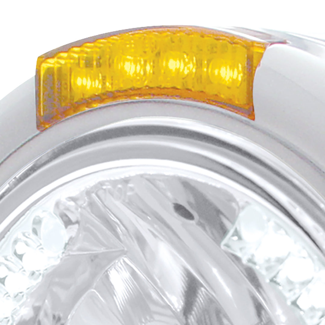 Stainless Steel Classic Half Moon Headlight H4 With White LED &amp; Signal - Amber Lens