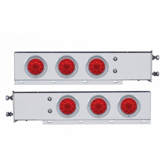 3-3/4" Bolt Pattern Deluxe Stainless Steel Spring Loaded Bar W/6 x 10 LED 4" Lights &amp; Visors - Red LED &amp; Lens (Pair)