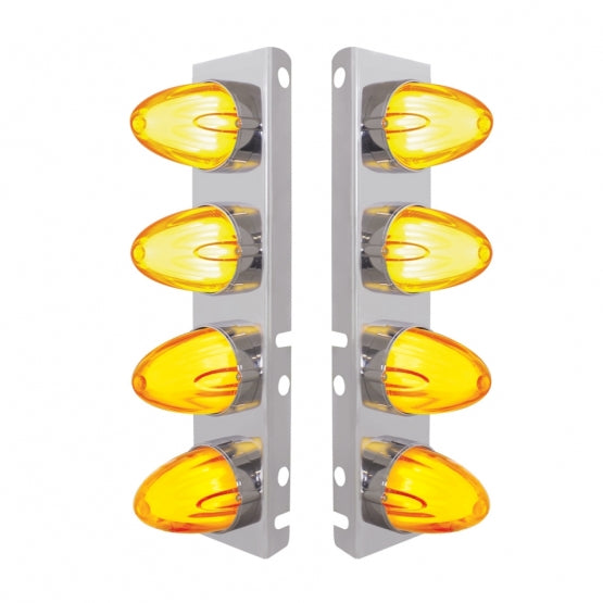 Stainless Steel Front Air Cleaner Bracket With 8 x 9 Amber LED Dual Function Watermelon GloLight For Peterbilt - Amber Lens