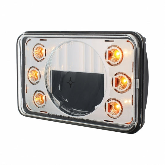 ULTRALIT - 4" x 6" LED Headlight With Dual Function 6 Amber LED Position Lights - Low Beam