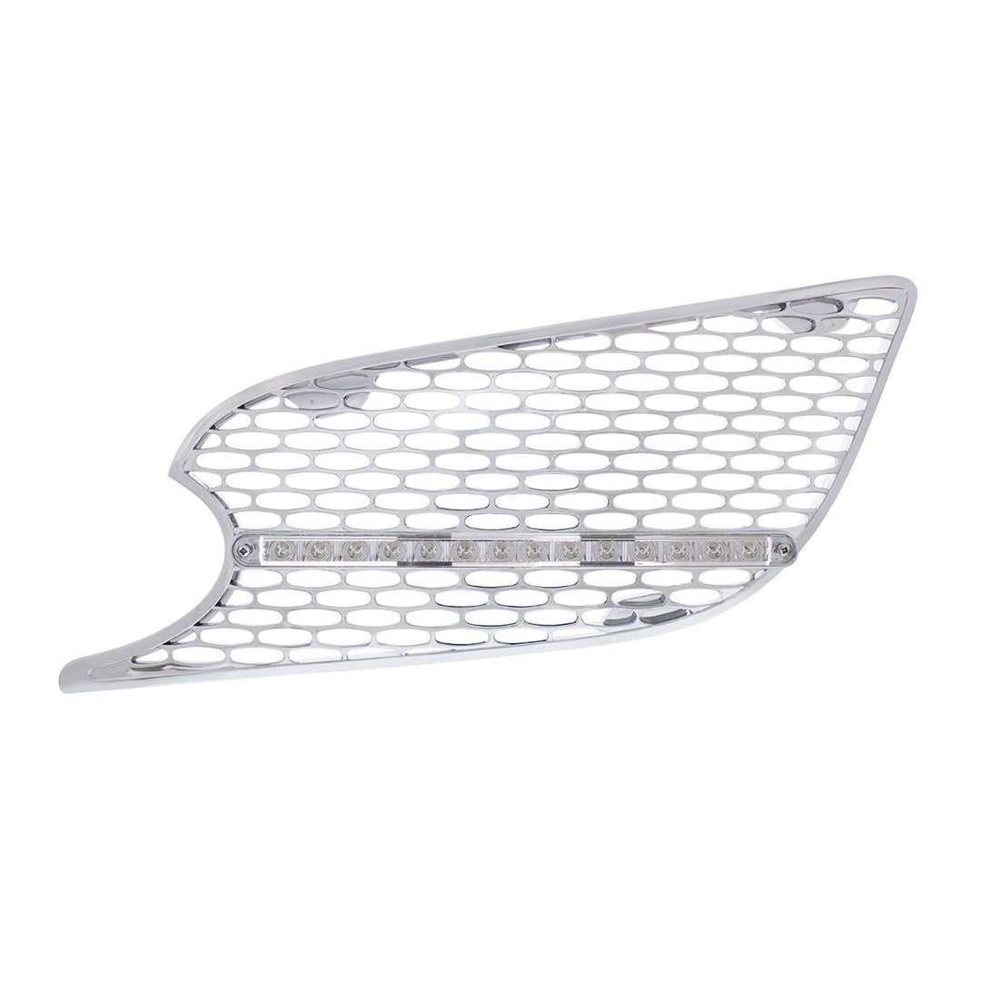 Chrome Air Intake Grille With LED Light For 2012-2021 Peterbilt 579 (Driver) - Amber LED/Clear Lens