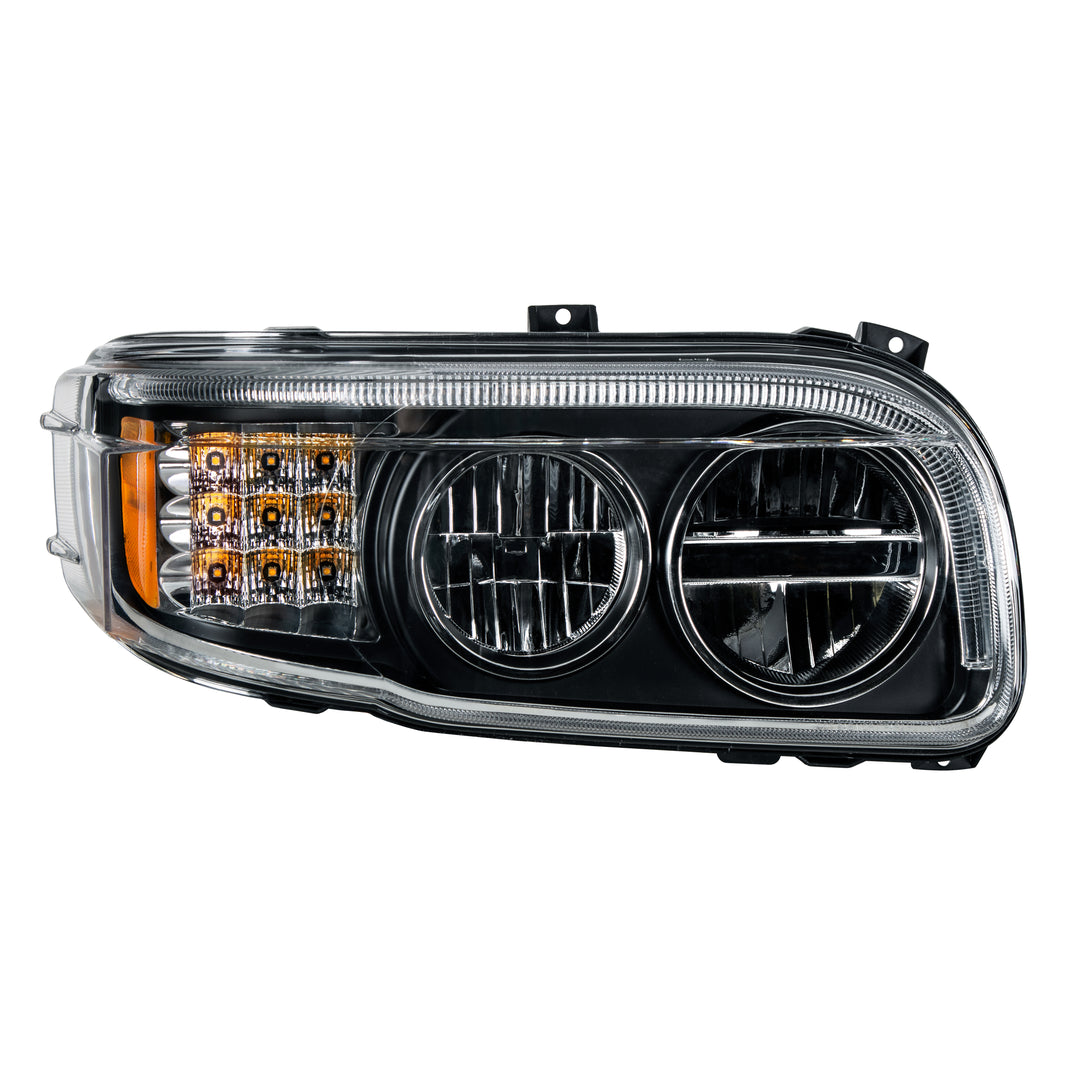 Blackout LED Headlight With LED Turn &amp; Position Light Bar For 2008-2023 Peterbilt 389 - Passenger