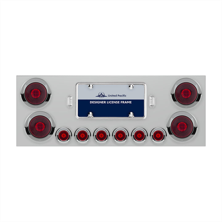 Stainless Steel Rear Center Panel With Four 13 LED 4" Abyss Light &amp; Six 4 LED 2" Lights &amp; Visors - Red LED/Red Lens
