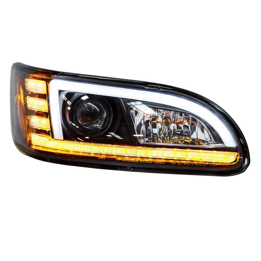 Black Projection Headlight With LED Sequential Turn &amp; DRL For 2005-2015 Peterbilt 386 - Passenger
