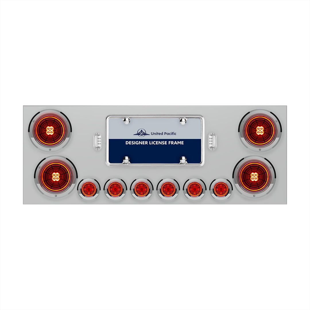 Stainless Steel Rear Center Panel With Four 13 LED 4" Abyss Light &amp; Six 4 LED 2" Lights &amp; Bezels - Red LED/Red Lens