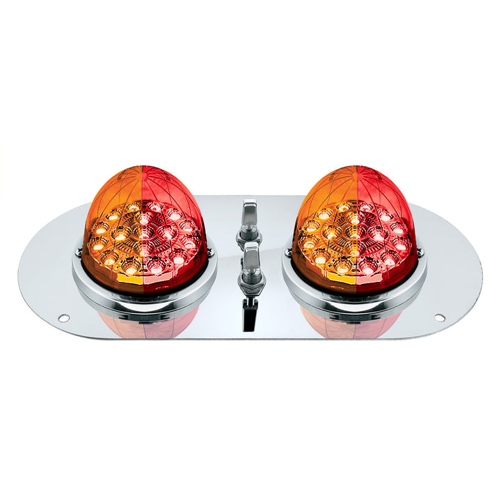 304 Stainless Steel Above Door Dome Light Kit With 2 x 17 LED Double Fury Watermelon For KW &amp; PB Trucks - Amber &amp; Red LED