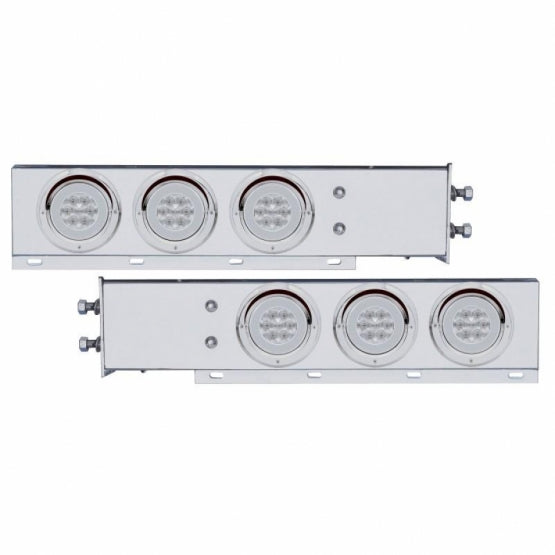 2-1/2" Bolt Pattern Stainless Steel Spring Loaded Bar With 6 x 21 LED 4" GloLight &amp; Visors - Red LED/Clear Lens (Pair)