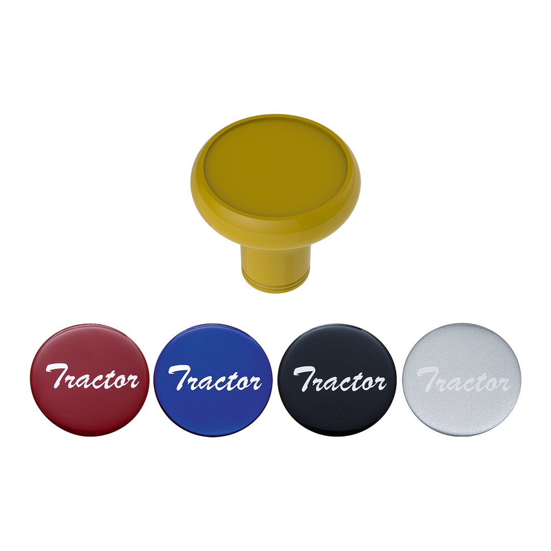 Deluxe Aluminum Screw-On Air Valve Knob With Multi - Color Glossy Tractor Sticker - Electric Yellow